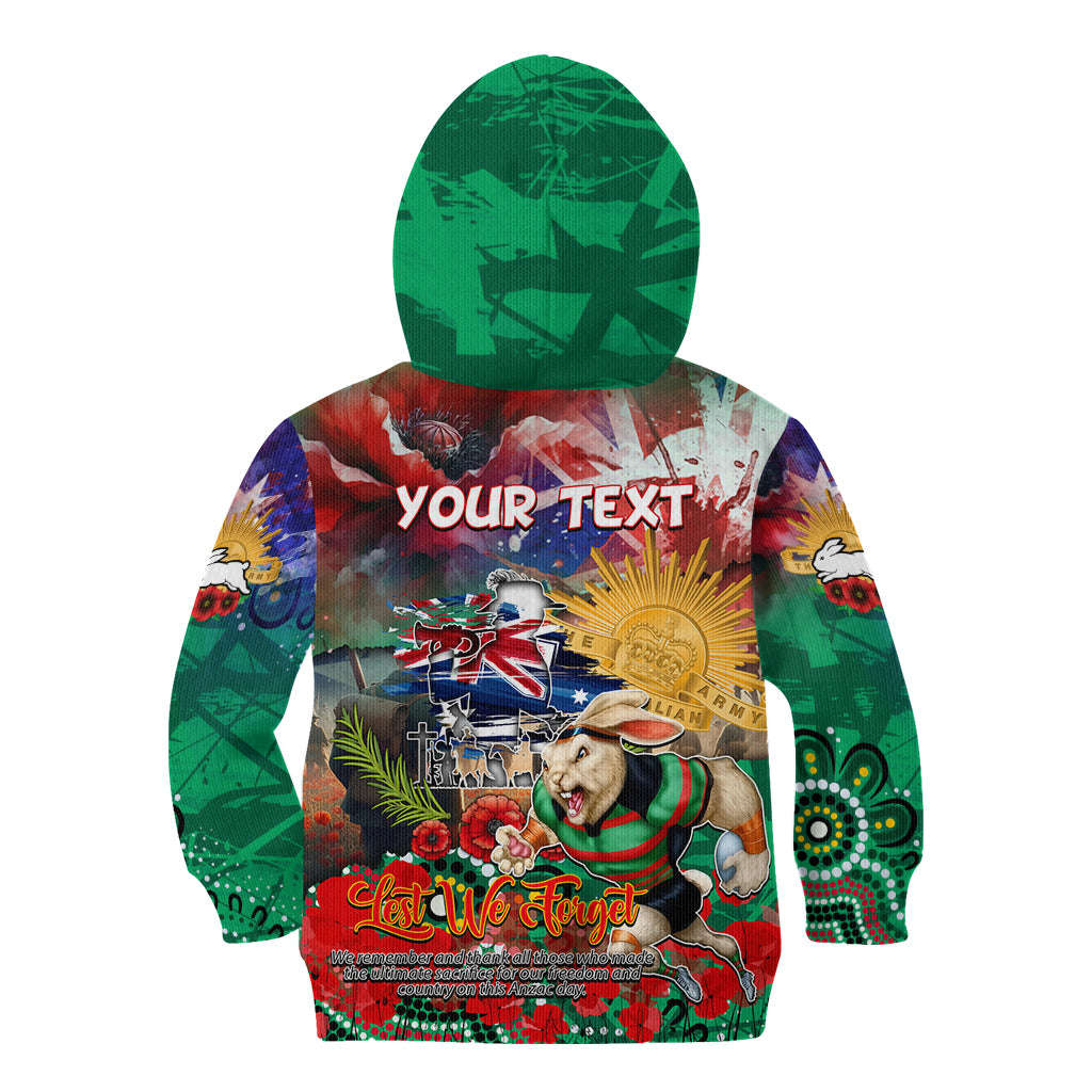 Personalised Australia Rugby Rabbitohs ANZAC Kid Hoodie South Sydney Scratch Style - Vibe Hoodie Shop