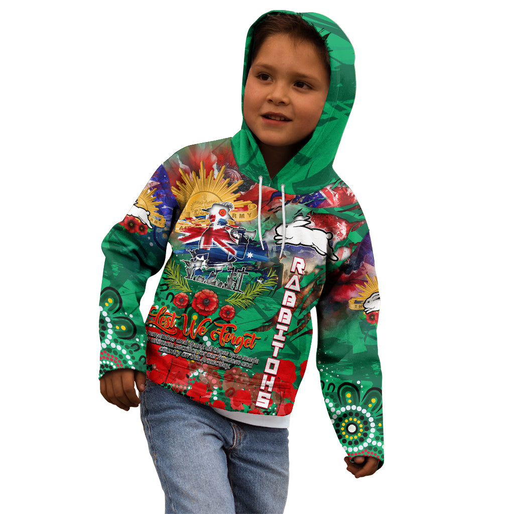 Personalised Australia Rugby Rabbitohs ANZAC Kid Hoodie South Sydney Scratch Style - Vibe Hoodie Shop