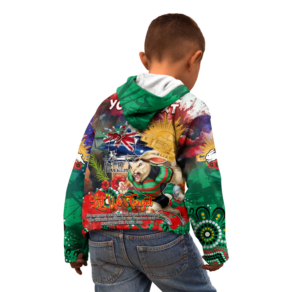 Personalised Australia Rugby Rabbitohs ANZAC Kid Hoodie South Sydney Scratch Style - Vibe Hoodie Shop