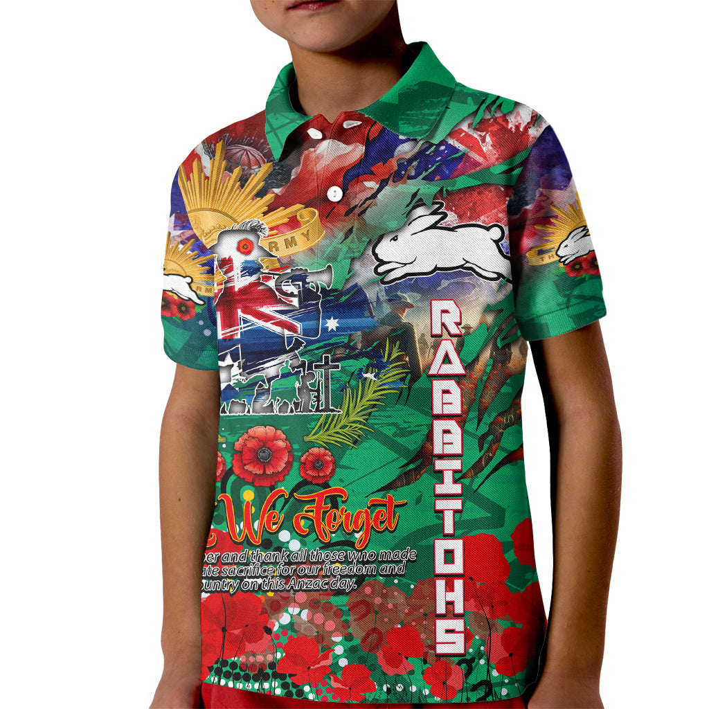 Personalised Australia Rugby Rabbitohs ANZAC Kid Polo Shirt South Sydney Scratch Style - Vibe Hoodie Shop