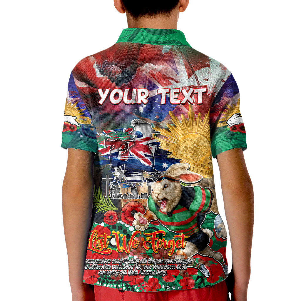 Personalised Australia Rugby Rabbitohs ANZAC Kid Polo Shirt South Sydney Scratch Style - Vibe Hoodie Shop