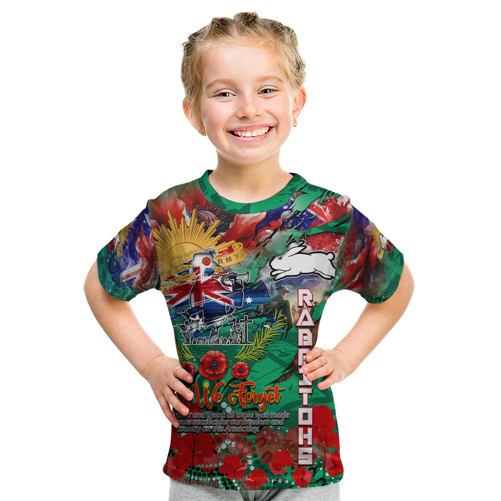 Personalised Australia Rugby Rabbitohs ANZAC Kid T Shirt South Sydney Scratch Style - Vibe Hoodie Shop