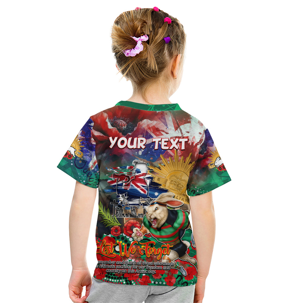 Personalised Australia Rugby Rabbitohs ANZAC Kid T Shirt South Sydney Scratch Style - Vibe Hoodie Shop