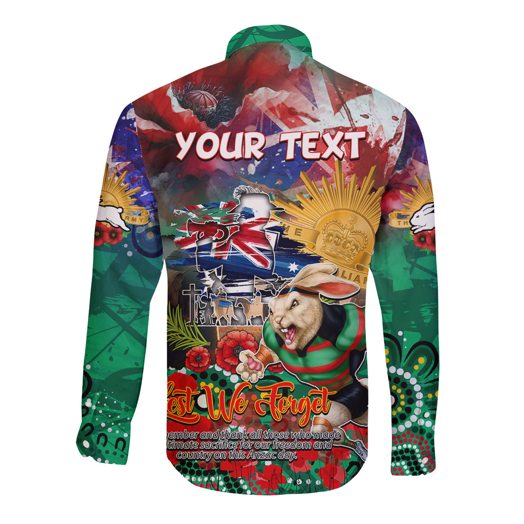 Personalised Australia Rugby Rabbitohs ANZAC Long Sleeve Button Shirt South Sydney Scratch Style - Vibe Hoodie Shop
