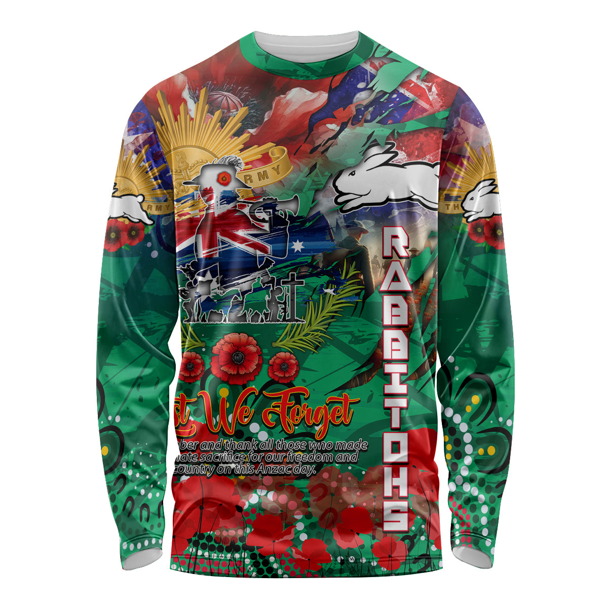 Personalised Australia Rugby Rabbitohs ANZAC Long Sleeve Shirt South Sydney Scratch Style - Vibe Hoodie Shop