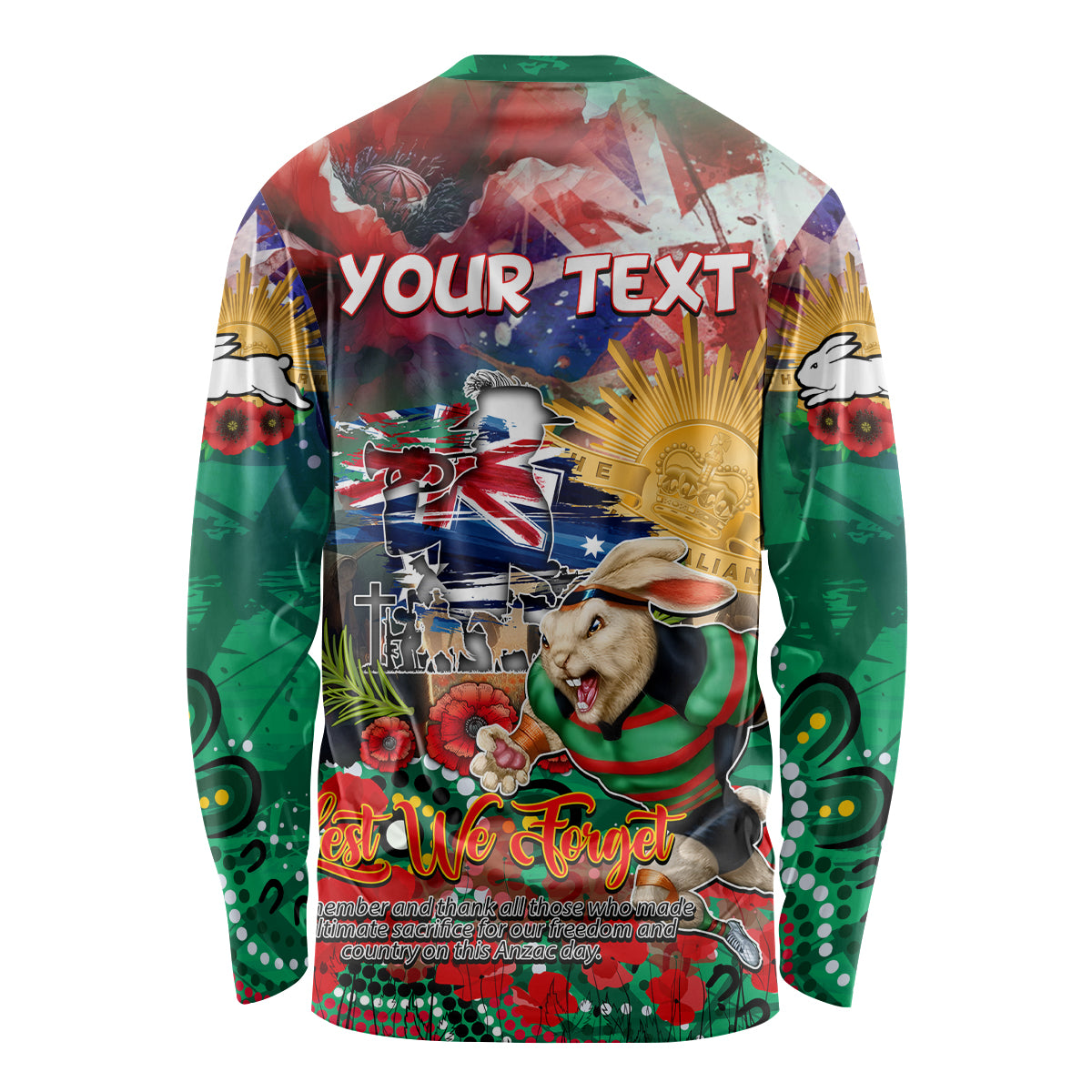 Personalised Australia Rugby Rabbitohs ANZAC Long Sleeve Shirt South Sydney Scratch Style - Vibe Hoodie Shop