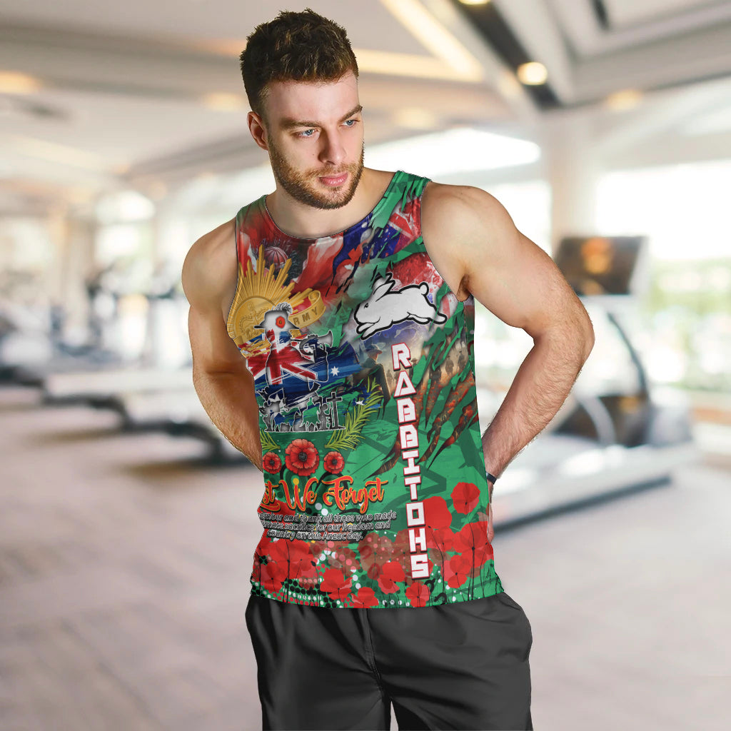 Personalised Australia Rugby Rabbitohs ANZAC Men Tank Top South Sydney Scratch Style - Vibe Hoodie Shop