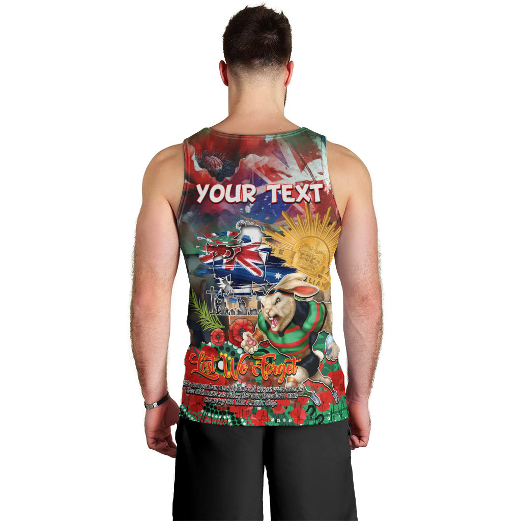 Personalised Australia Rugby Rabbitohs ANZAC Men Tank Top South Sydney Scratch Style - Vibe Hoodie Shop