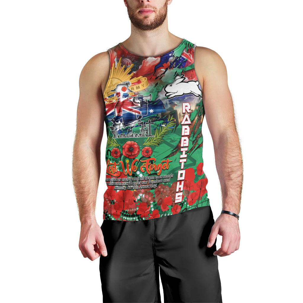 Personalised Australia Rugby Rabbitohs ANZAC Men Tank Top South Sydney Scratch Style - Vibe Hoodie Shop