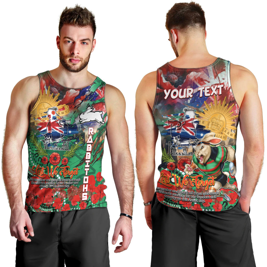 Personalised Australia Rugby Rabbitohs ANZAC Men Tank Top South Sydney Scratch Style - Vibe Hoodie Shop