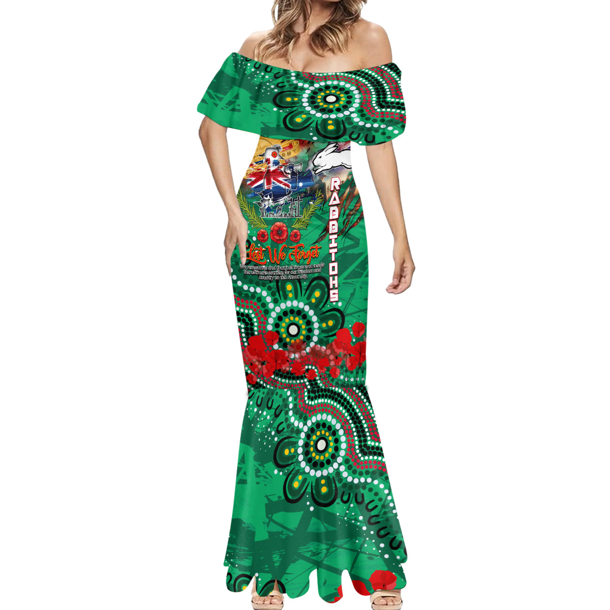 Personalised Australia Rugby Rabbitohs ANZAC Mermaid Dress South Sydney Scratch Style