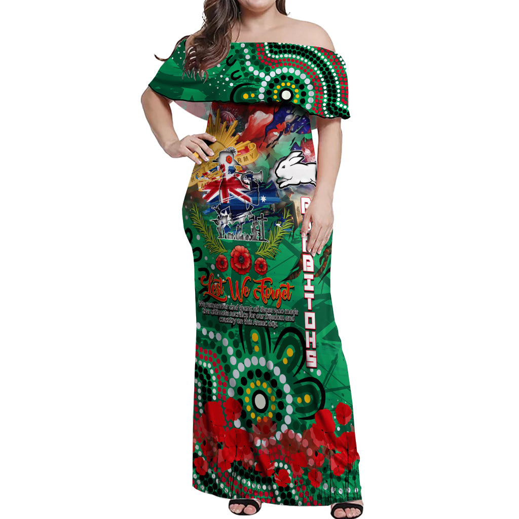 Personalised Australia Rugby Rabbitohs ANZAC Off Shoulder Maxi Dress South Sydney Scratch Style