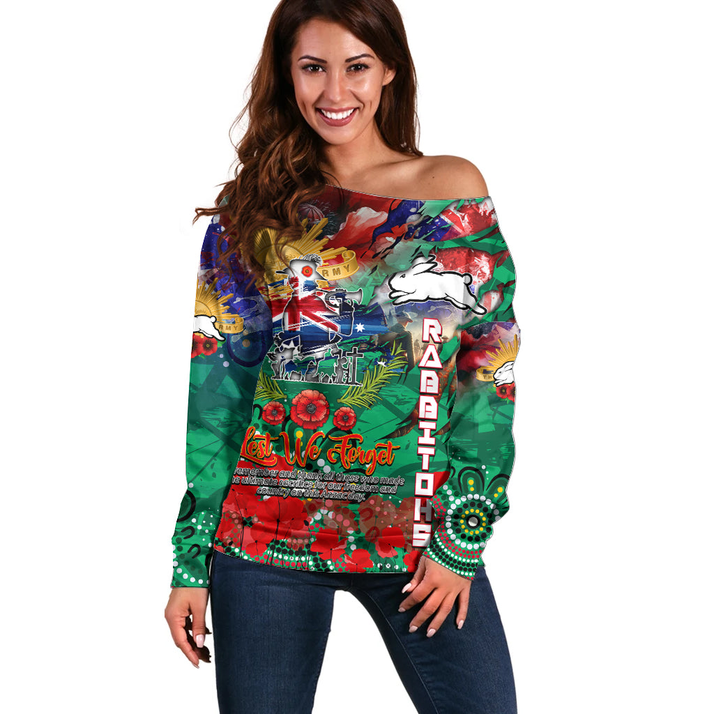 Personalised Australia Rugby Rabbitohs ANZAC Off Shoulder Sweater South Sydney Scratch Style - Vibe Hoodie Shop