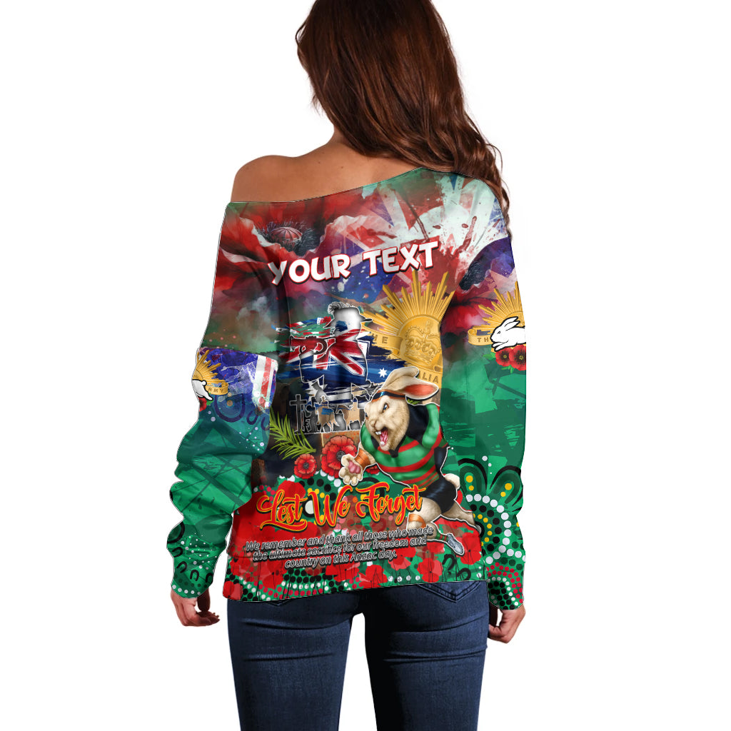 Personalised Australia Rugby Rabbitohs ANZAC Off Shoulder Sweater South Sydney Scratch Style - Vibe Hoodie Shop