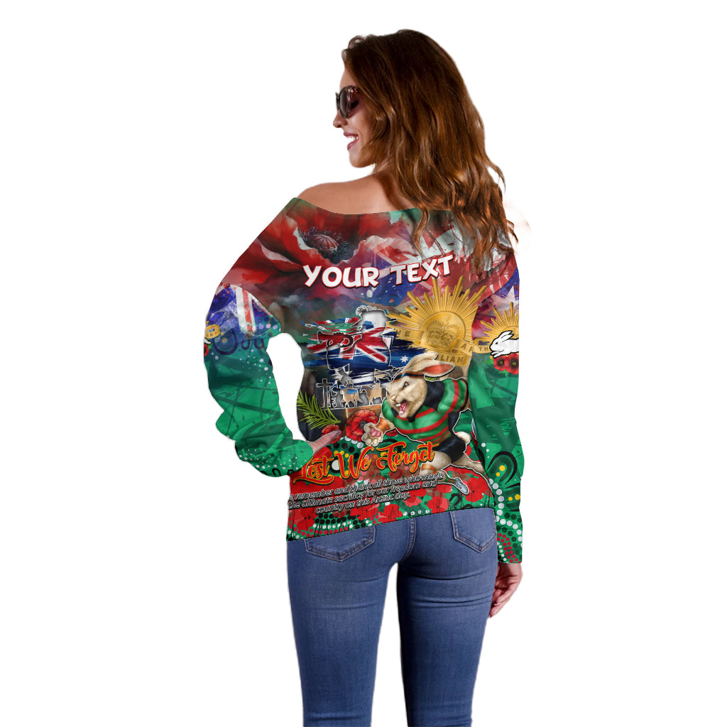 Personalised Australia Rugby Rabbitohs ANZAC Off Shoulder Sweater South Sydney Scratch Style - Vibe Hoodie Shop