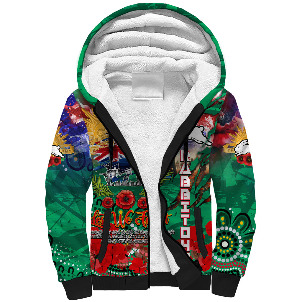 Personalised Australia Rugby Rabbitohs ANZAC Sherpa Hoodie South Sydney Scratch Style - Vibe Hoodie Shop