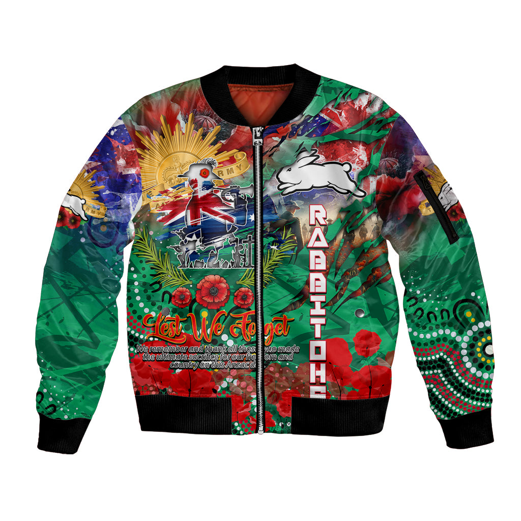 Personalised Australia Rugby Rabbitohs ANZAC Sleeve Zip Bomber Jacket South Sydney Scratch Style