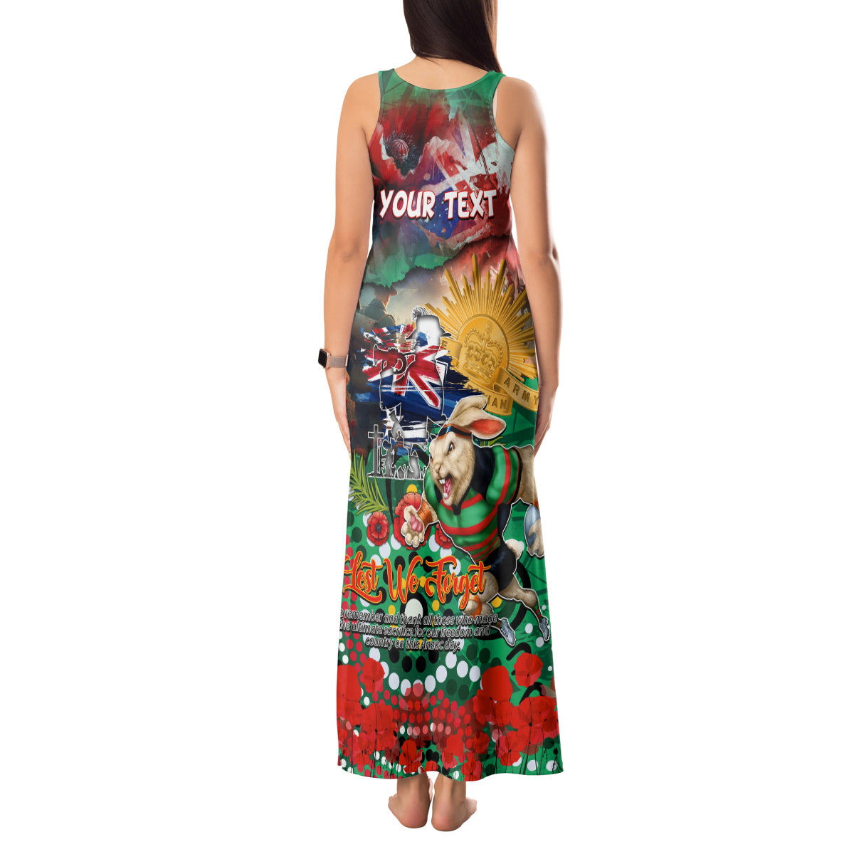 Personalised Australia Rugby Rabbitohs ANZAC Tank Maxi Dress South Sydney Scratch Style