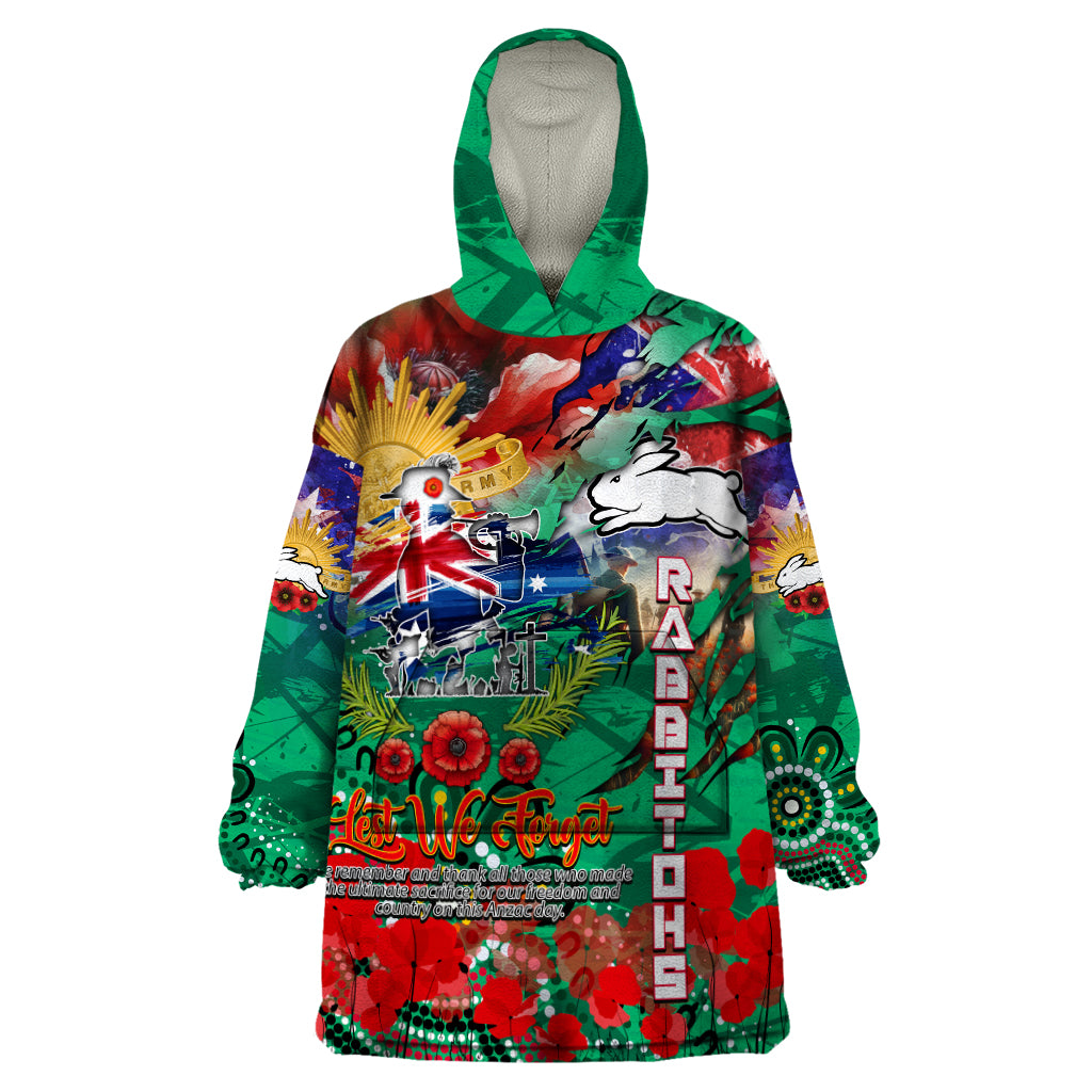 Personalised Australia Rugby Rabbitohs ANZAC Wearable Blanket Hoodie South Sydney Scratch Style - Vibe Hoodie Shop