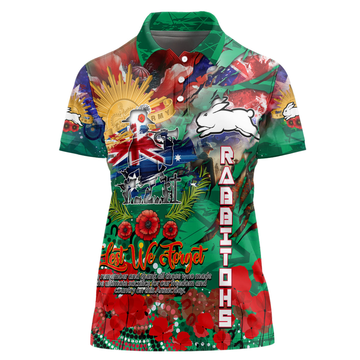 Personalised Australia Rugby Rabbitohs ANZAC Women Polo Shirt South Sydney Scratch Style - Vibe Hoodie Shop