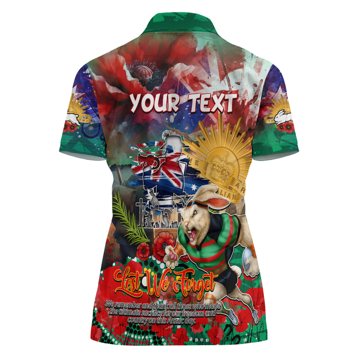 Personalised Australia Rugby Rabbitohs ANZAC Women Polo Shirt South Sydney Scratch Style - Vibe Hoodie Shop