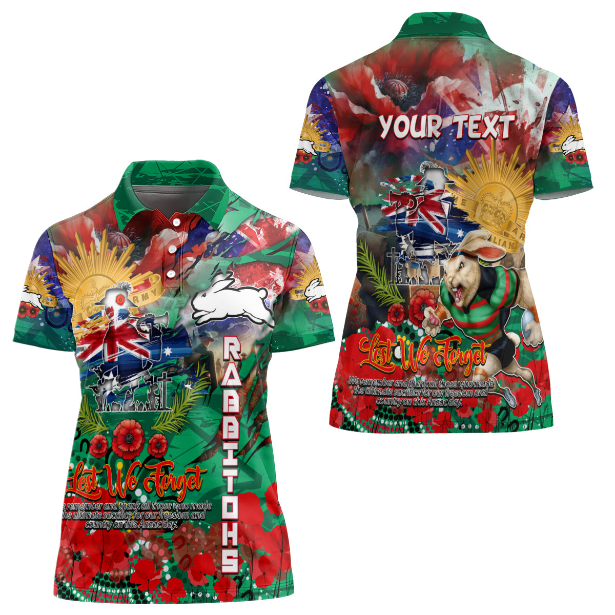 Personalised Australia Rugby Rabbitohs ANZAC Women Polo Shirt South Sydney Scratch Style - Vibe Hoodie Shop