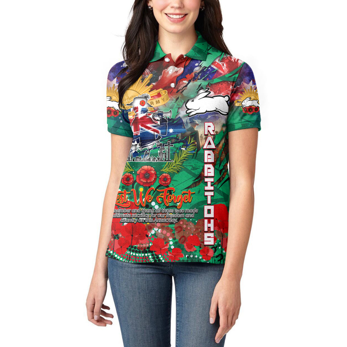 Personalised Australia Rugby Rabbitohs ANZAC Women Polo Shirt South Sydney Scratch Style - Vibe Hoodie Shop