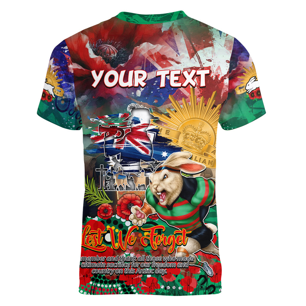 Personalised Australia Rugby Rabbitohs ANZAC Women V Neck T Shirt South Sydney Scratch Style - Vibe Hoodie Shop