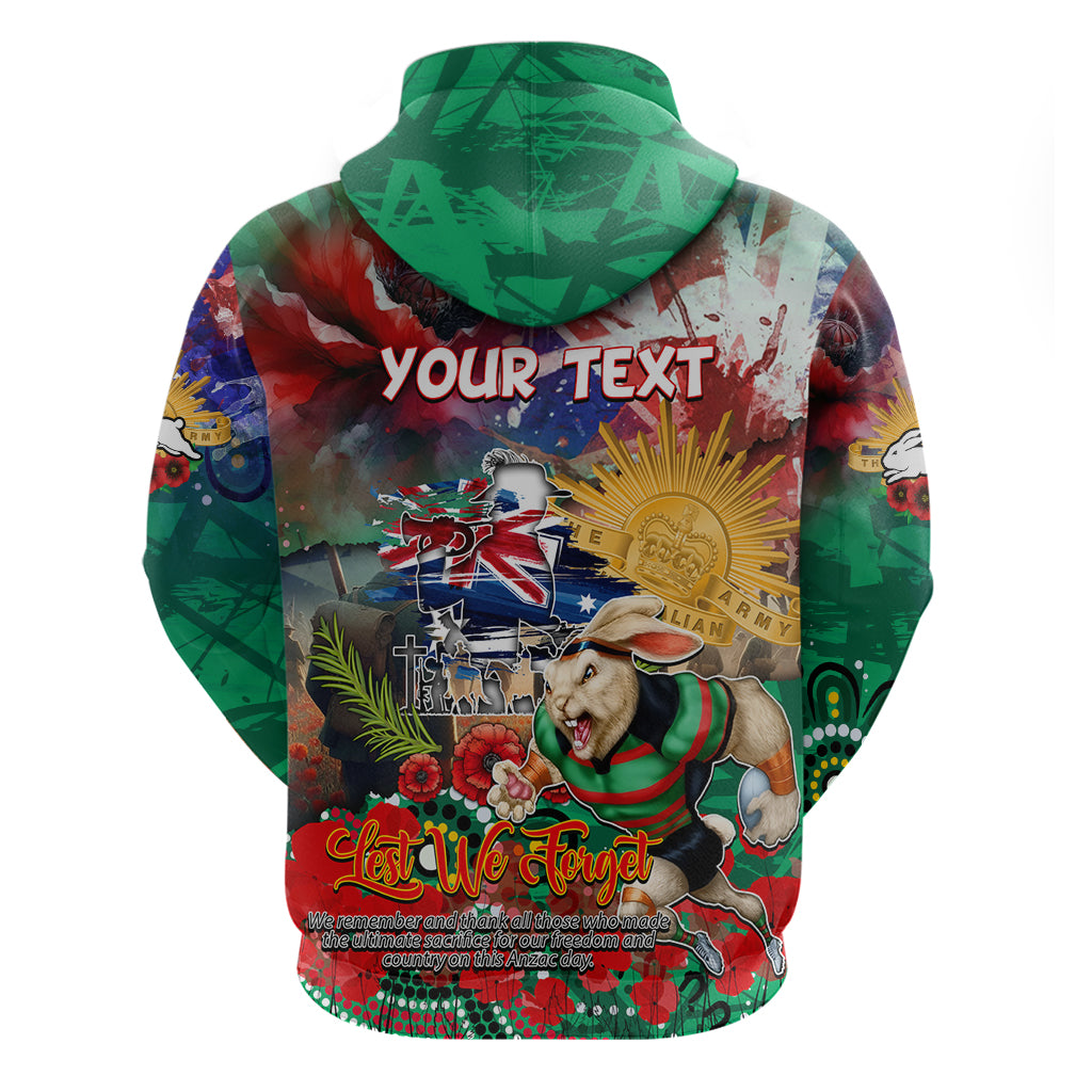 Personalised Australia Rugby Rabbitohs ANZAC Zip Hoodie South Sydney Scratch Style - Vibe Hoodie Shop