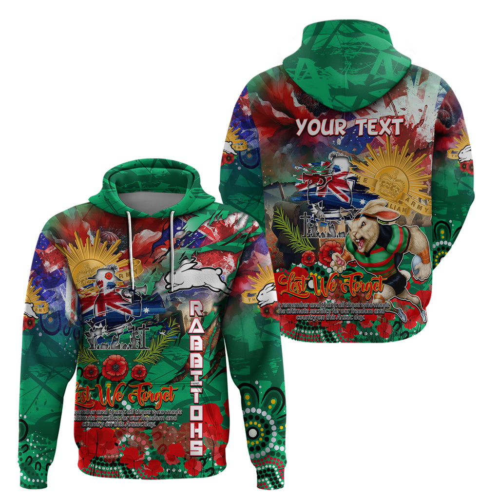 Personalised Australia Rugby Rabbitohs ANZAC Zip Hoodie South Sydney Scratch Style - Vibe Hoodie Shop