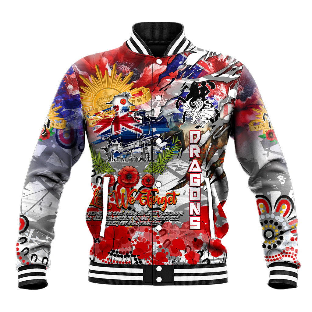 Personalised Australia Rugby Dragons ANZAC Baseball Jacket St George Illawarra Scratch Style - Vibe Hoodie Shop