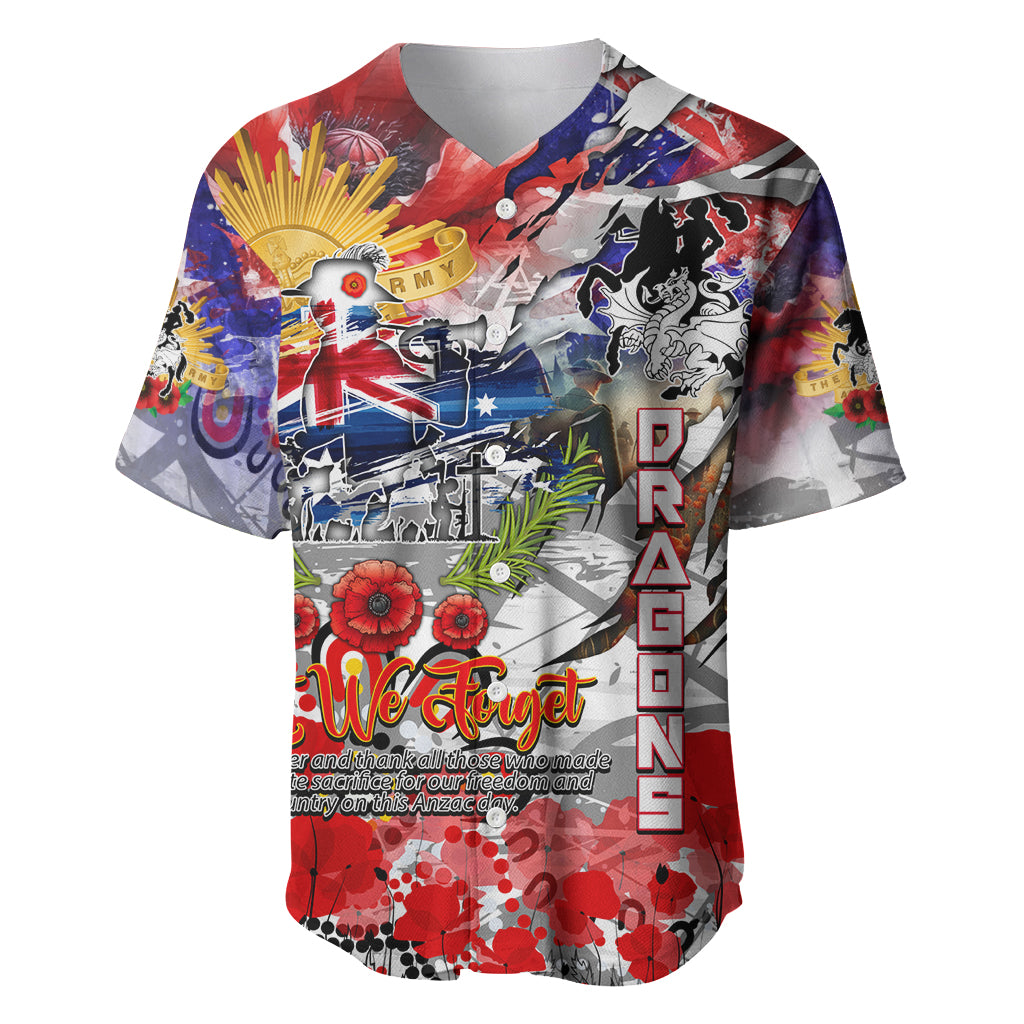 Personalised Australia Rugby Dragons ANZAC Baseball Jersey St George Illawarra Scratch Style - Vibe Hoodie Shop