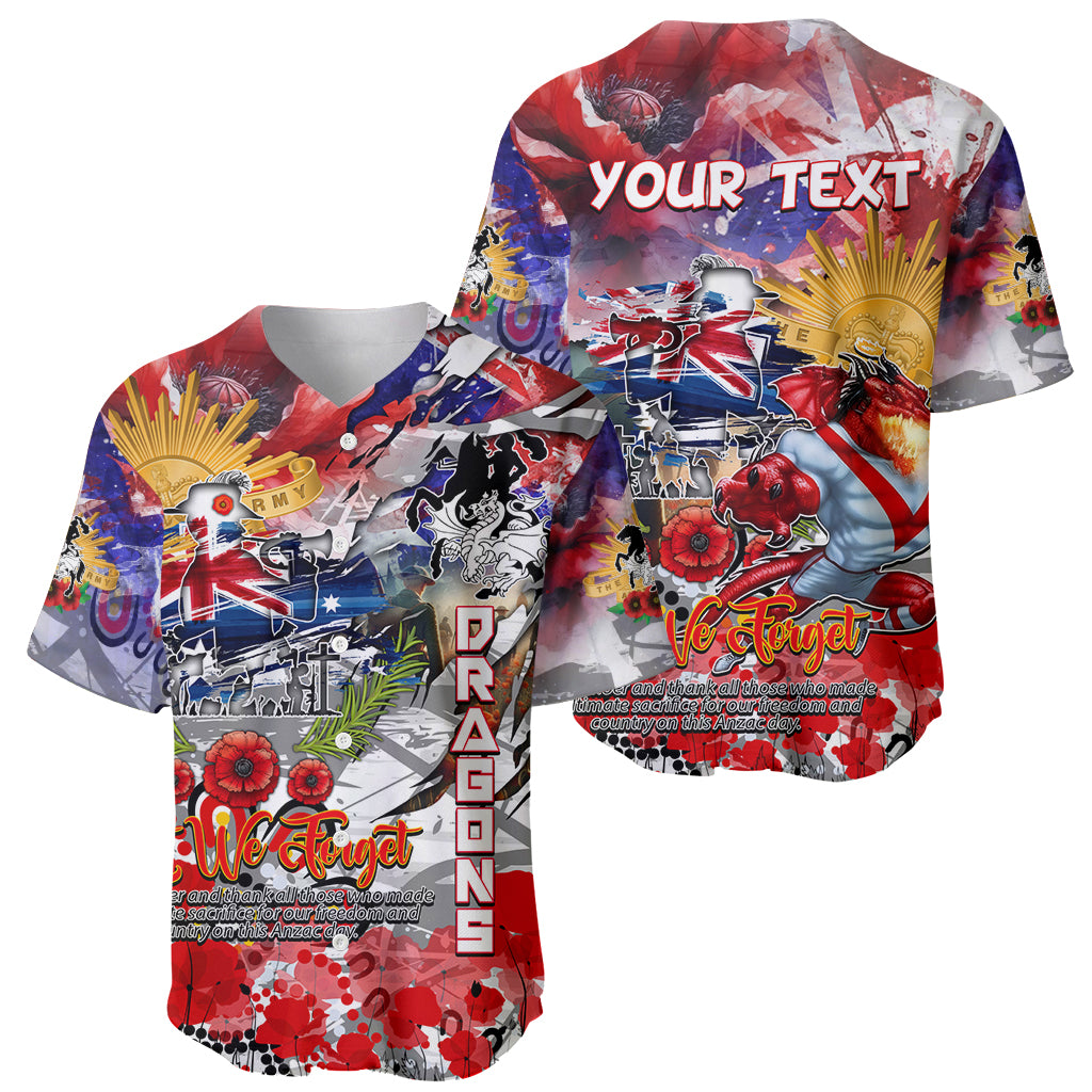 Personalised Australia Rugby Dragons ANZAC Baseball Jersey St George Illawarra Scratch Style - Vibe Hoodie Shop