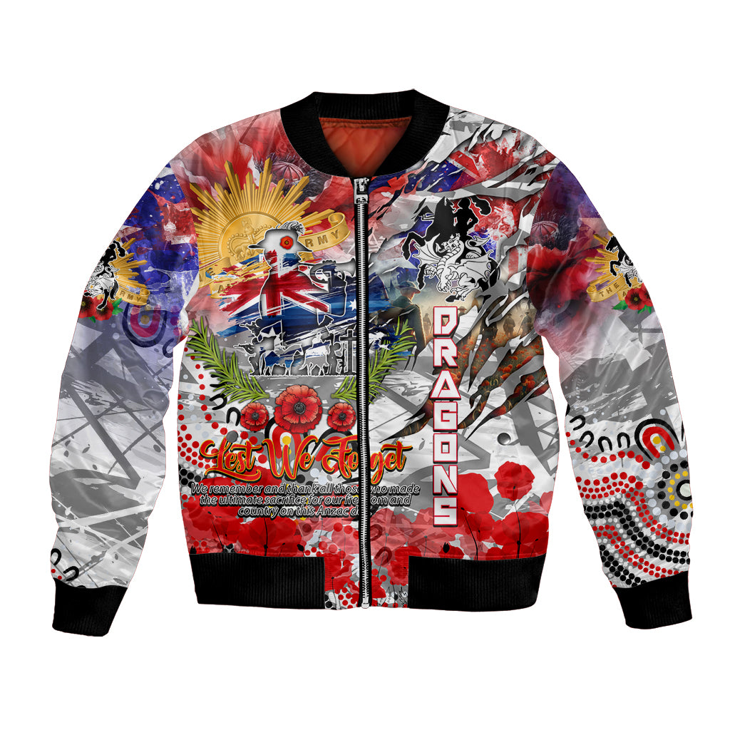 Personalised Australia Rugby Dragons ANZAC Bomber Jacket St George Illawarra Scratch Style - Vibe Hoodie Shop