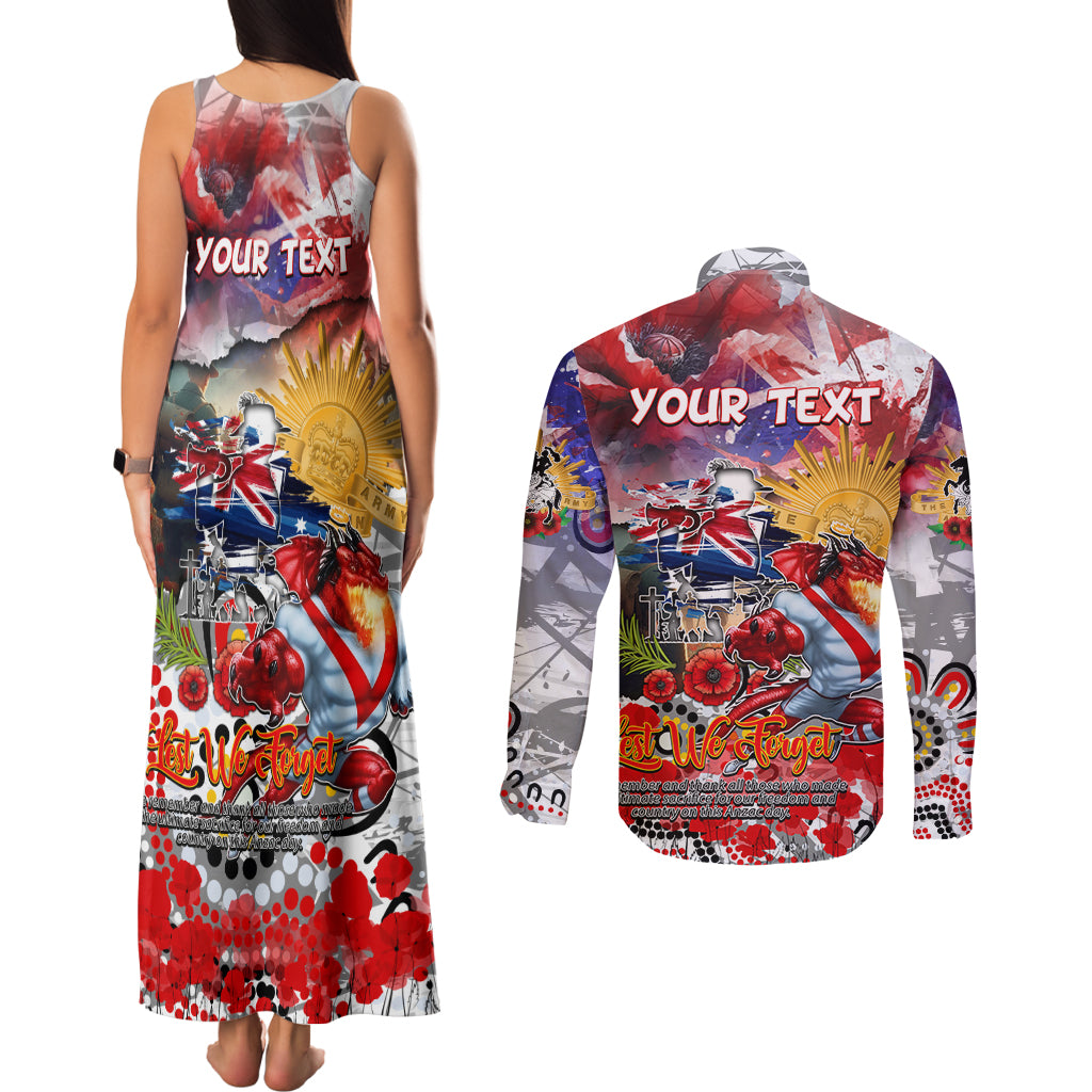 Personalised Australia Rugby Dragons ANZAC Couples Matching Tank Maxi Dress and Long Sleeve Button Shirt St George Illawarra Scratch Style
