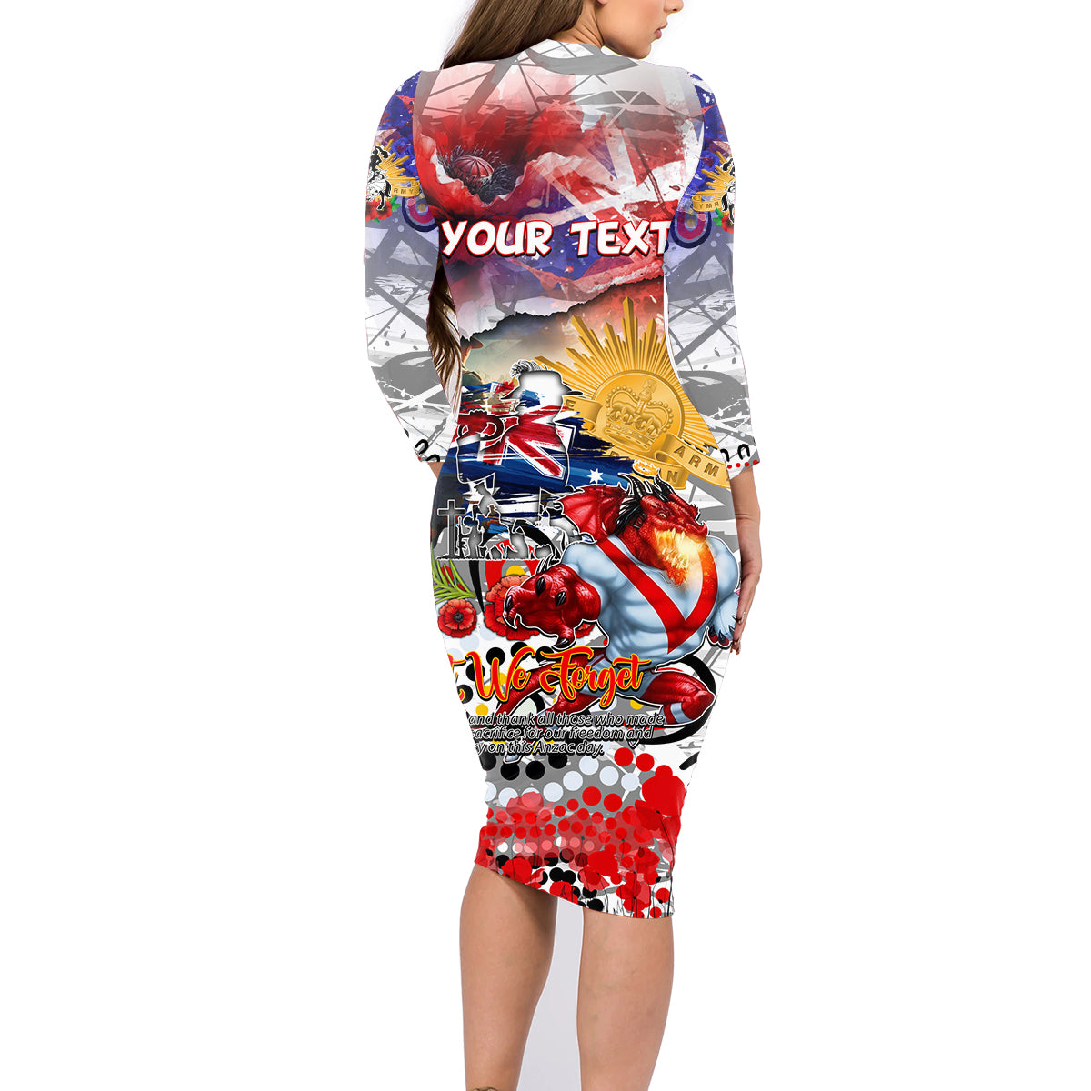 Personalised Australia Rugby Dragons ANZAC Family Matching Long Sleeve Bodycon Dress and Hawaiian Shirt St George Illawarra Scratch Style