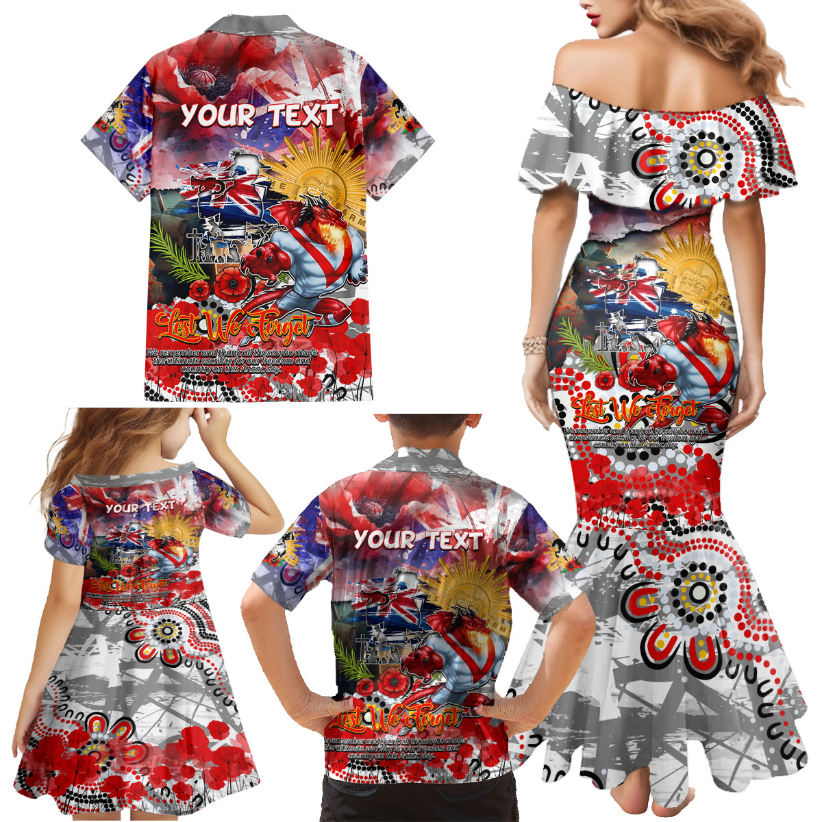 Personalised Australia Rugby Dragons ANZAC Family Matching Mermaid Dress and Hawaiian Shirt St George Illawarra Scratch Style