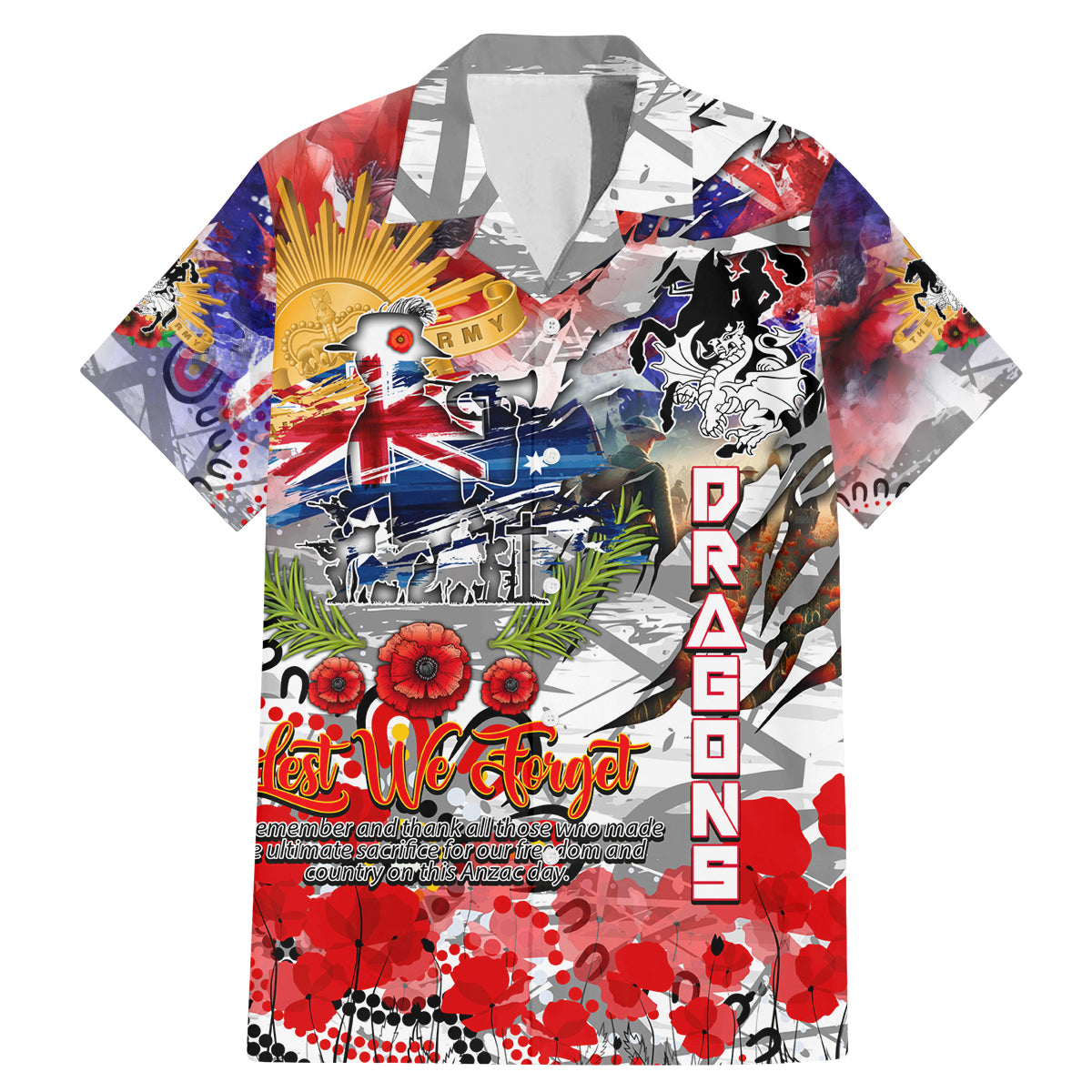 Personalised Australia Rugby Dragons ANZAC Family Matching Mermaid Dress and Hawaiian Shirt St George Illawarra Scratch Style