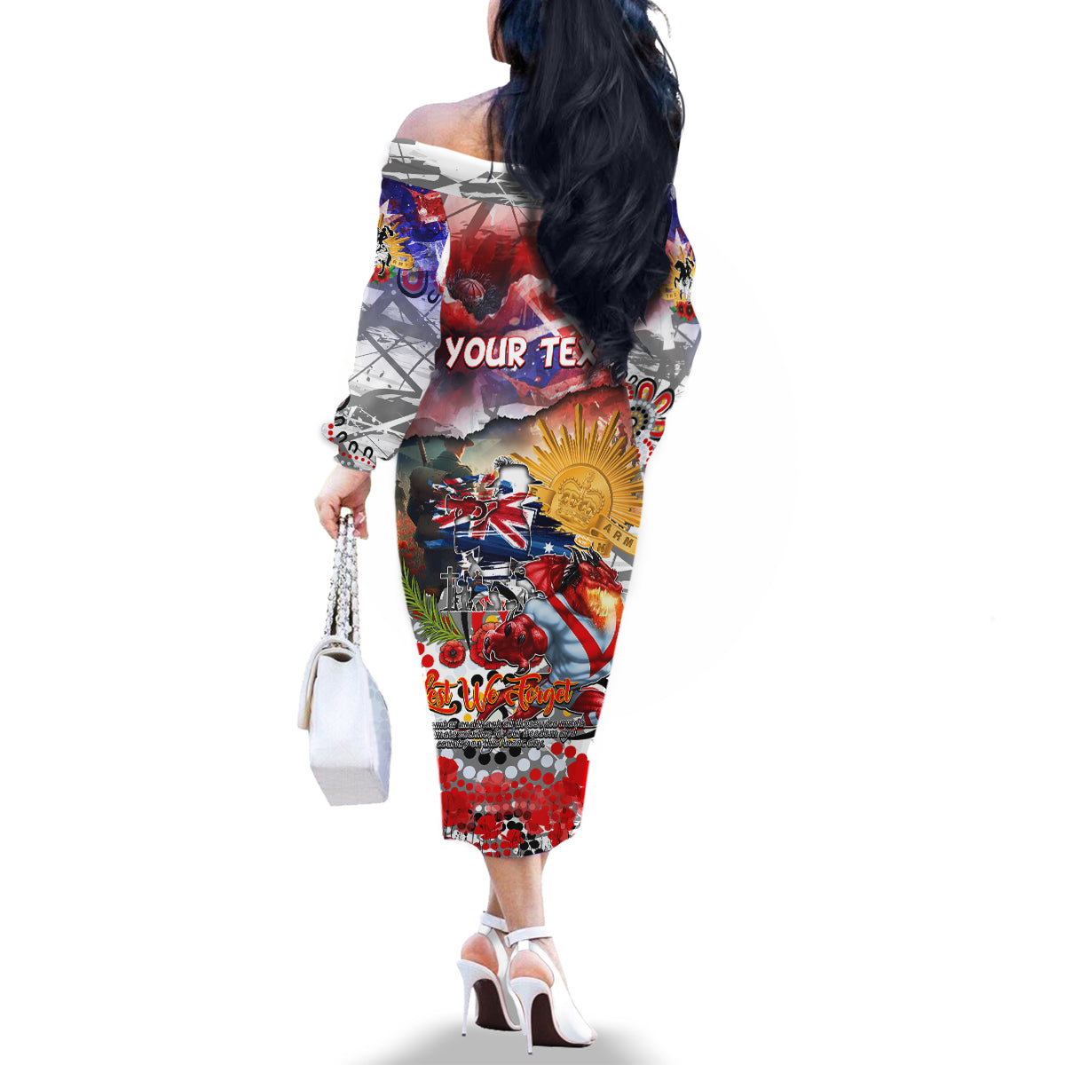 Personalised Australia Rugby Dragons ANZAC Family Matching Off The Shoulder Long Sleeve Dress and Hawaiian Shirt St George Illawarra Scratch Style