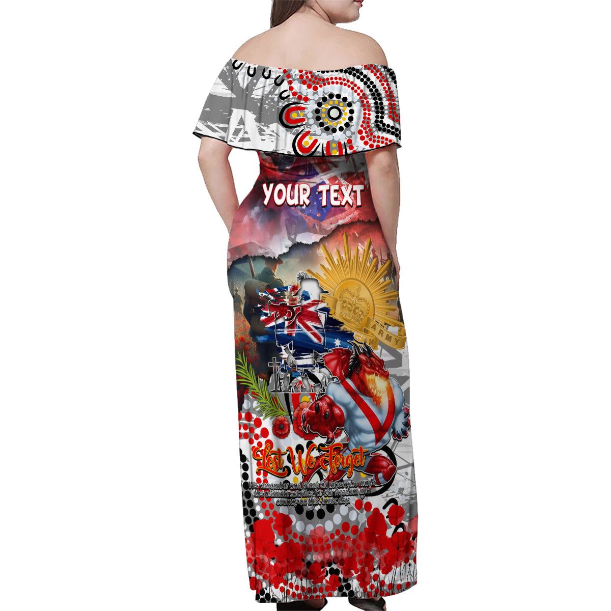 Personalised Australia Rugby Dragons ANZAC Family Matching Off Shoulder Maxi Dress and Hawaiian Shirt St George Illawarra Scratch Style