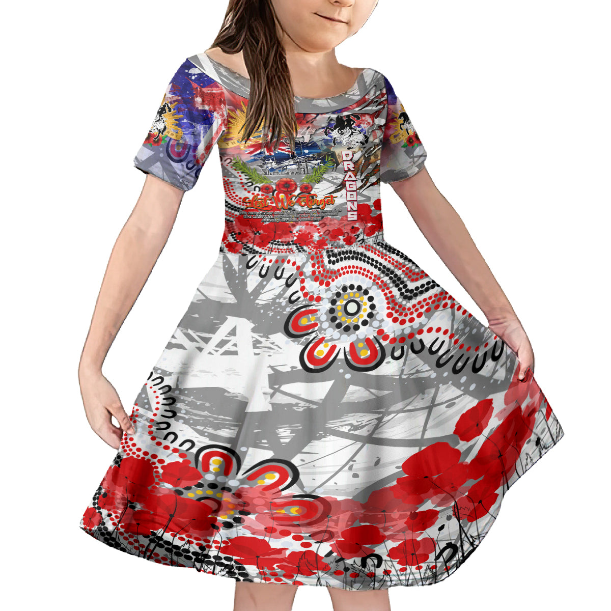 Personalised Australia Rugby Dragons ANZAC Family Matching Off Shoulder Short Dress and Hawaiian Shirt St George Illawarra Scratch Style