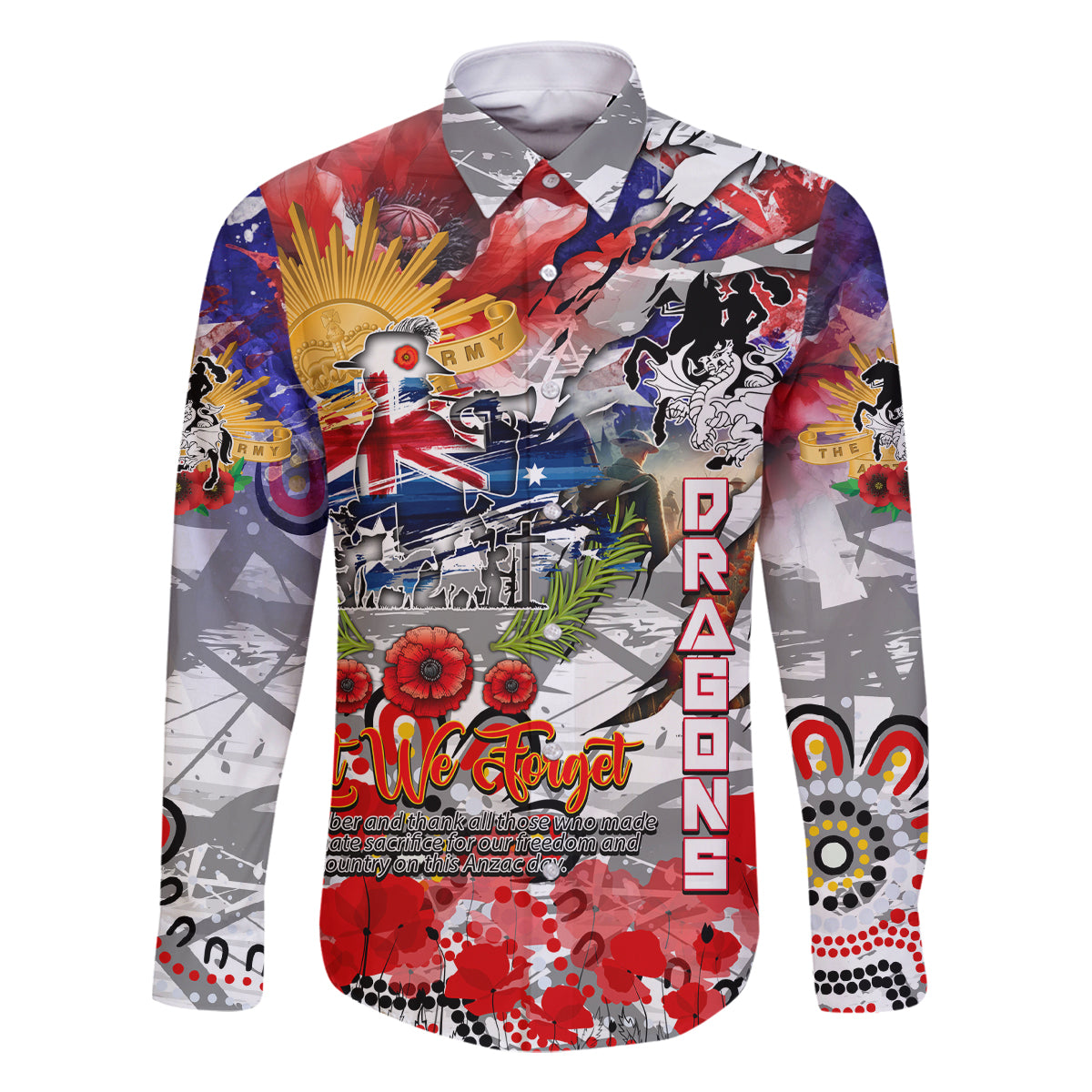 Personalised Australia Rugby Dragons ANZAC Family Matching Off Shoulder Short Dress and Hawaiian Shirt St George Illawarra Scratch Style