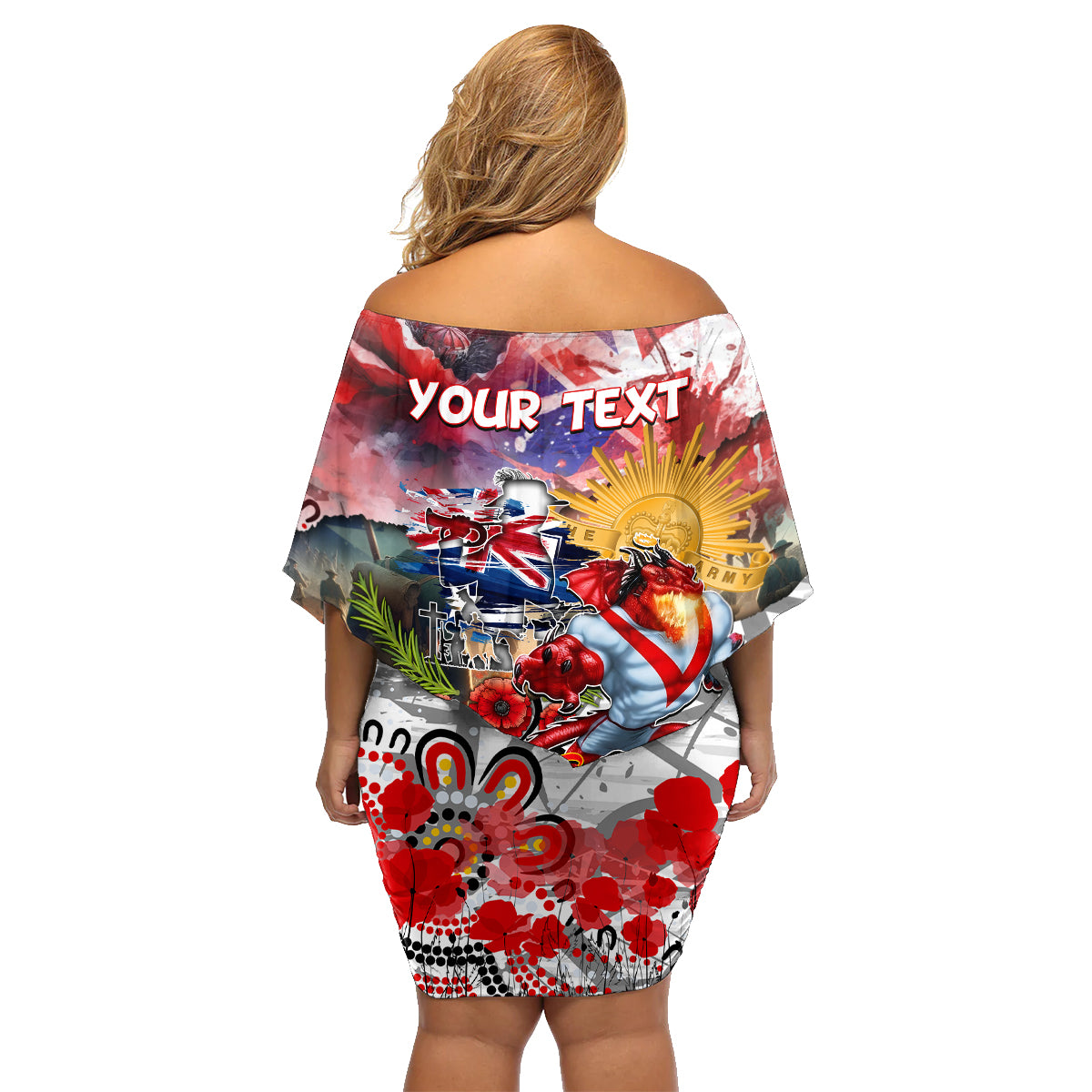 Personalised Australia Rugby Dragons ANZAC Family Matching Off Shoulder Short Dress and Hawaiian Shirt St George Illawarra Scratch Style