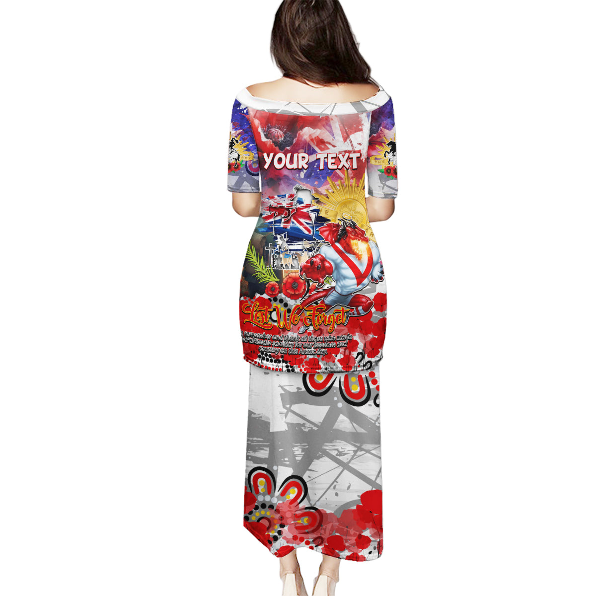 Personalised Australia Rugby Dragons ANZAC Family Matching Puletasi and Hawaiian Shirt St George Illawarra Scratch Style