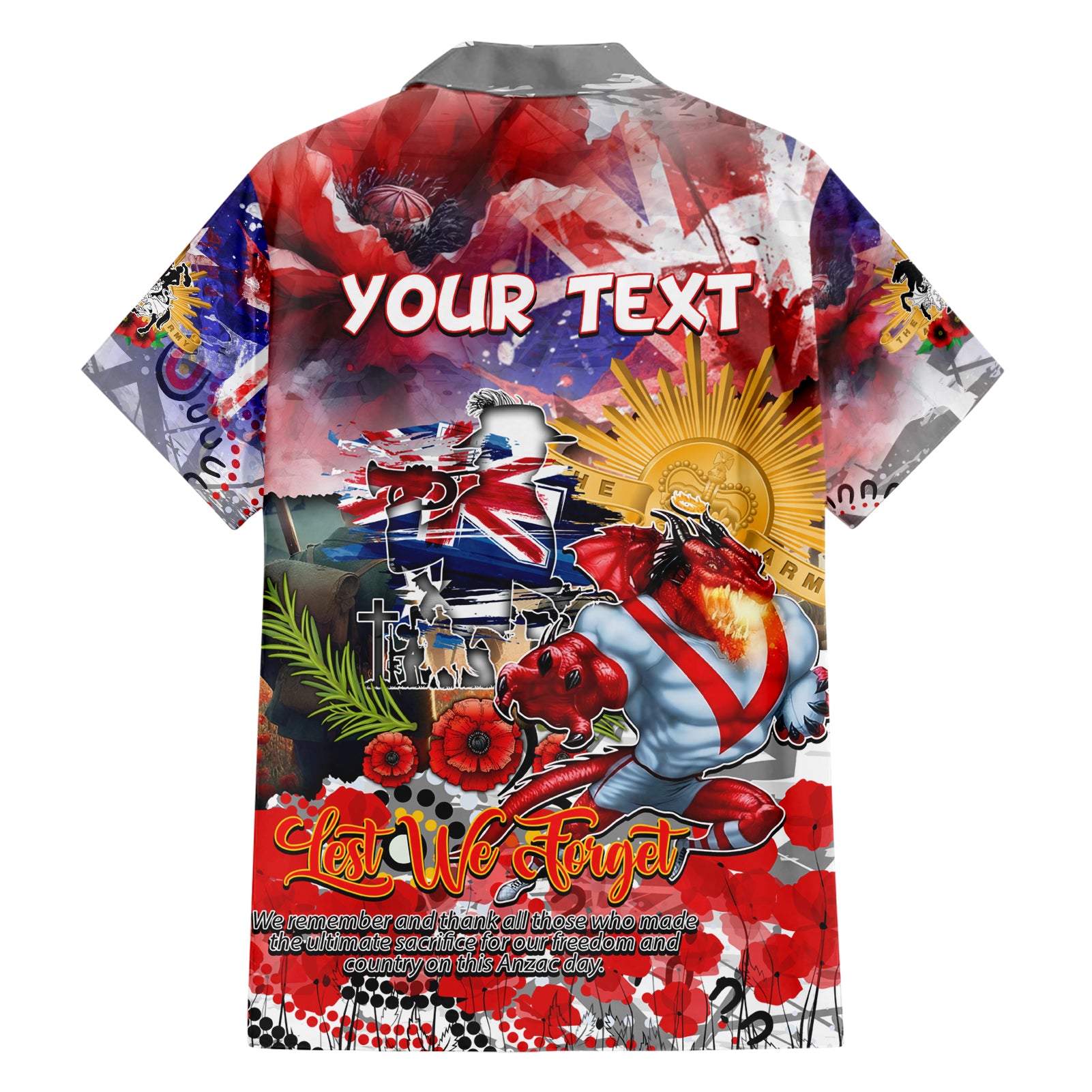 Personalised Australia Rugby Dragons ANZAC Family Matching Short Sleeve Bodycon Dress and Hawaiian Shirt St George Illawarra Scratch Style