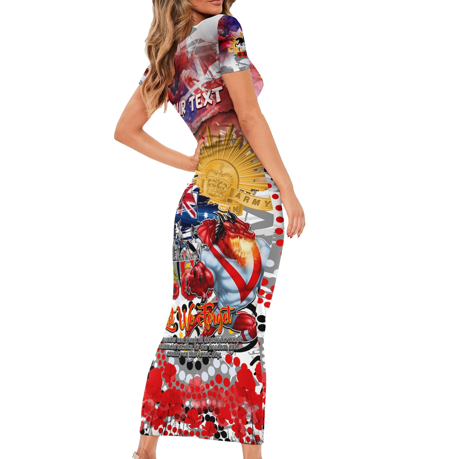 Personalised Australia Rugby Dragons ANZAC Family Matching Short Sleeve Bodycon Dress and Hawaiian Shirt St George Illawarra Scratch Style