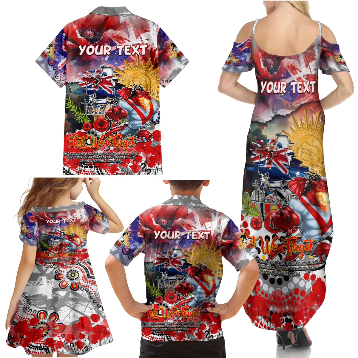 Personalised Australia Rugby Dragons ANZAC Family Matching Summer Maxi Dress and Hawaiian Shirt St George Illawarra Scratch Style