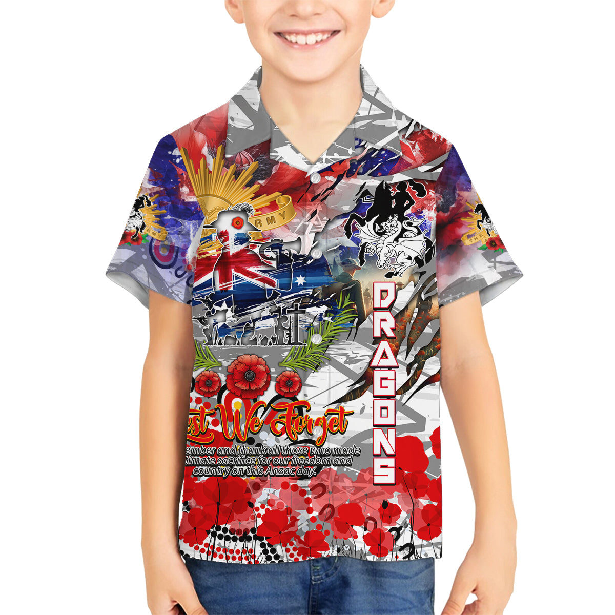 Personalised Australia Rugby Dragons ANZAC Family Matching Summer Maxi Dress and Hawaiian Shirt St George Illawarra Scratch Style