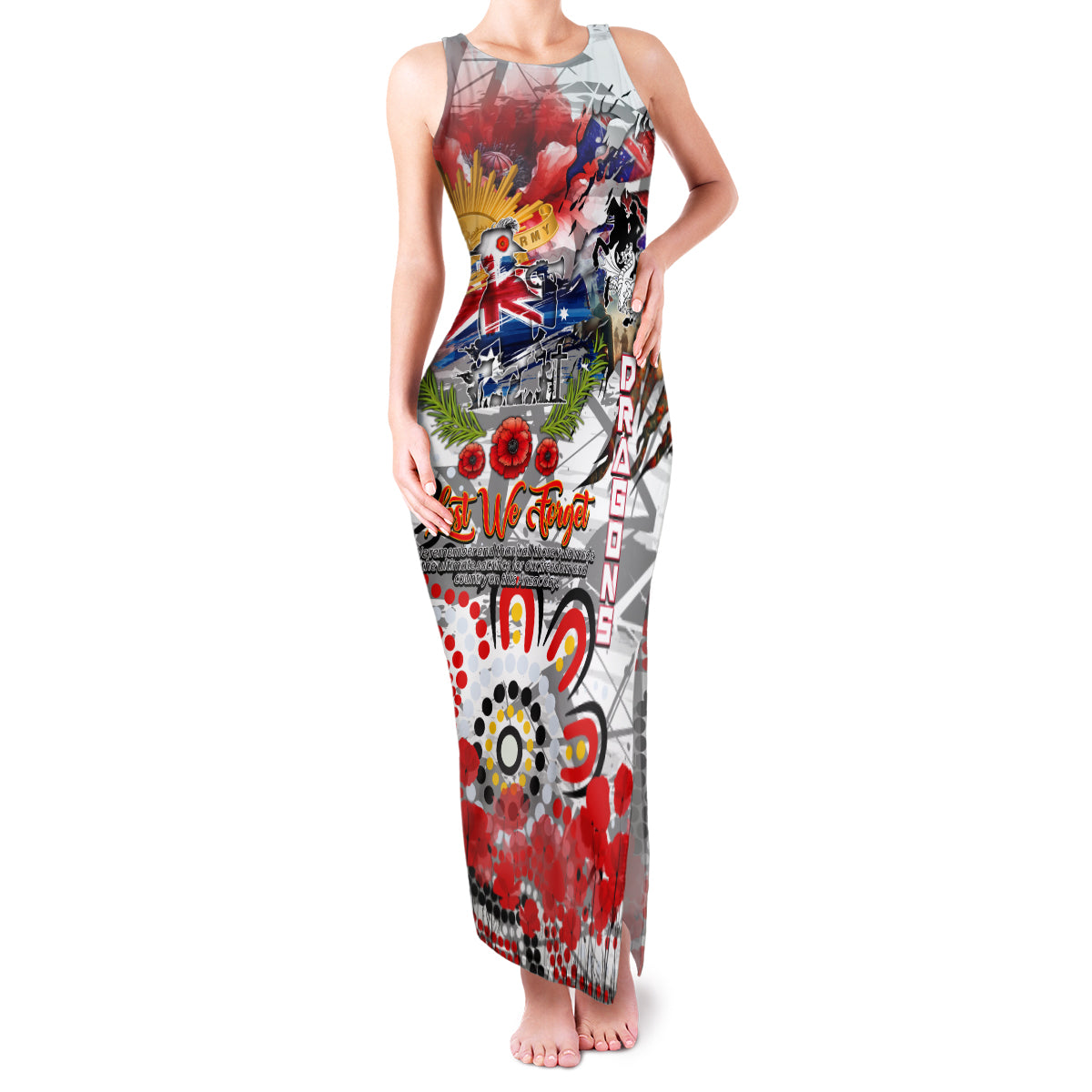 Personalised Australia Rugby Dragons ANZAC Family Matching Tank Maxi Dress and Hawaiian Shirt St George Illawarra Scratch Style