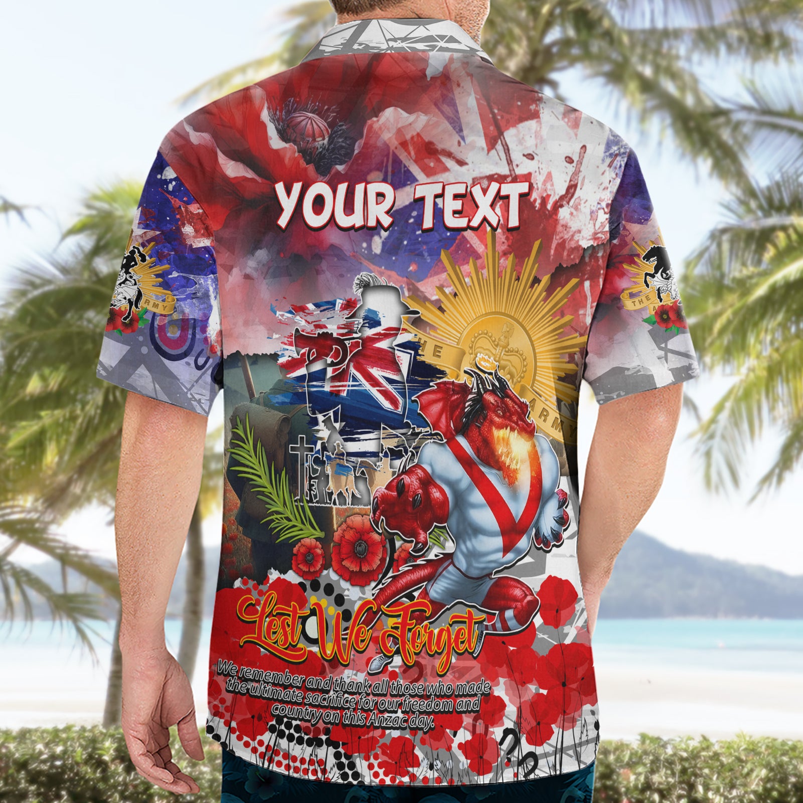 Personalised Australia Rugby Dragons ANZAC Hawaiian Shirt St George Illawarra Scratch Style - Vibe Hoodie Shop